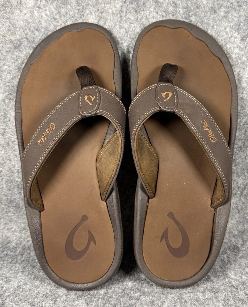 Olukai Ohana Sandals Dark Java Shoes Flip Flop Thong Leather Beach Men Sz 8